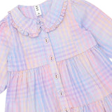 Rainbow Check Long Sleeve Frill Dress