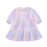 Rainbow Check Long Sleeve Frill Dress