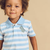 T-Rex Stripe Polo Shirt - Marine Blue / Almond Milk